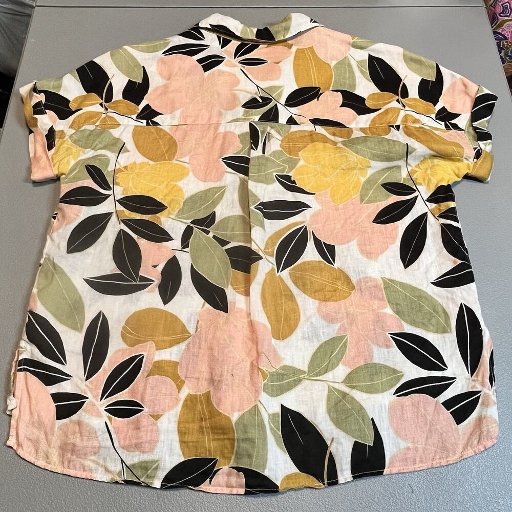 Rachel Zoe 100% Linen Top Botanical Tropical Leaves pleated buttonup small shirt - Picture 7 of 8